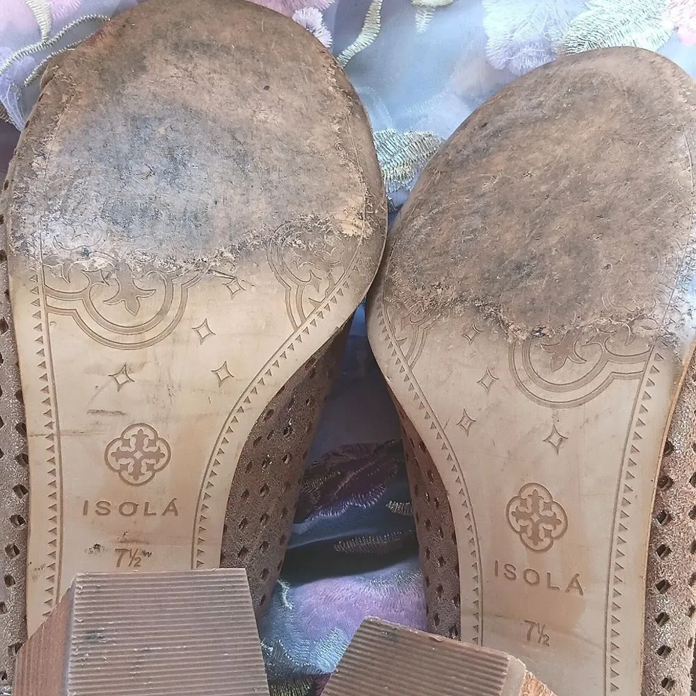 ISOLA Elegant Tan Leather Peep-Toe Heeled Sandals